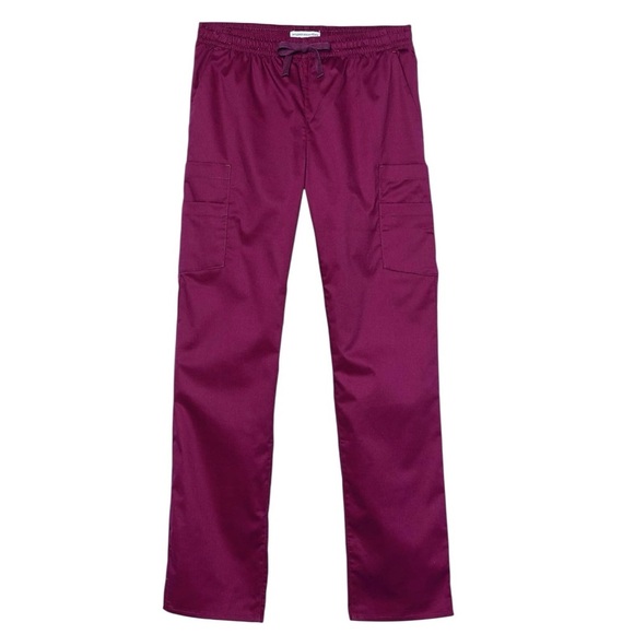 Amazon Essentials Pants - Women’s Scrub Pant Quick-Dry Cargo Pocket Pull-on Waist Stretch Plum Burgundy